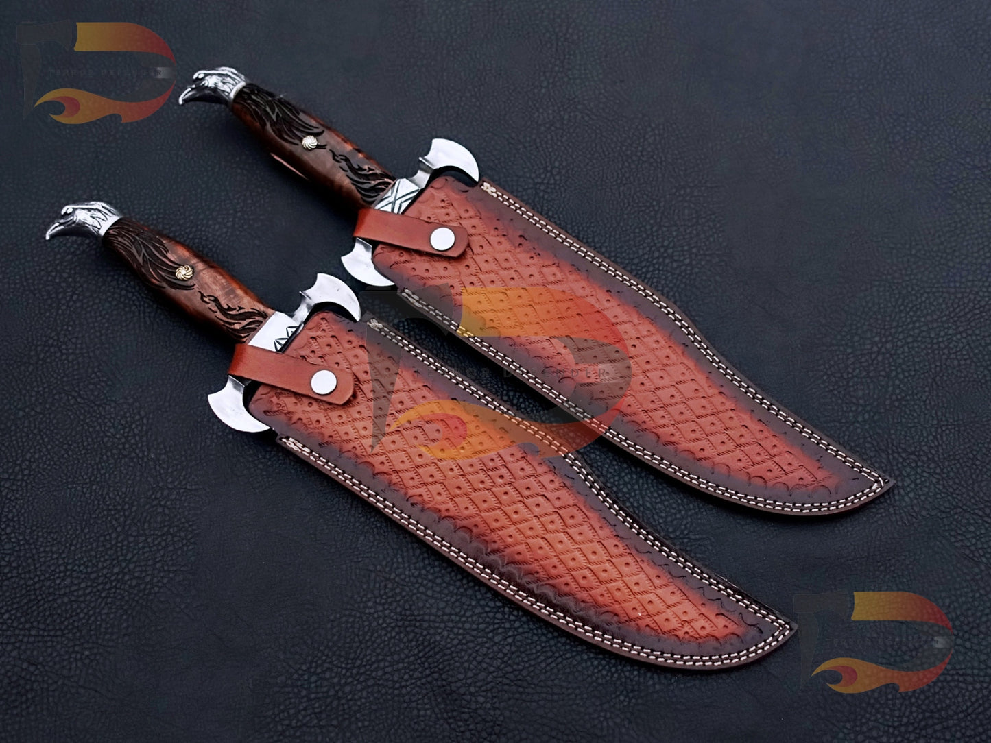 Pair of  2 Custom Handmade Bowie knives , Bowie knives , hunting Bowie, EDC Bowie ,hunting knives  with Leather Sheath