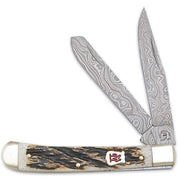 Burnt Bone Damascus Trapper Pocket Knife Folding knives Terror Defender 