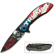 Trump 2024 Pocket Knife - 3D Printed Stainless Steel Blade, Titanium Coated Aluminum And Wood Handle Knives Terror Defender 