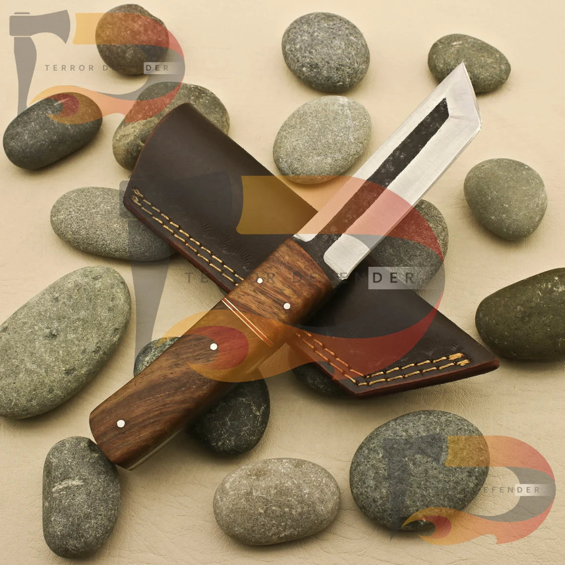 Personalized Custom Handmade 9''inch High Carbon steel Tanto Knife/Skinning Knife/PAKKA/Rose/Wood/Sheath Best Gift For Him , Wedding gift Knives Terror Defender 