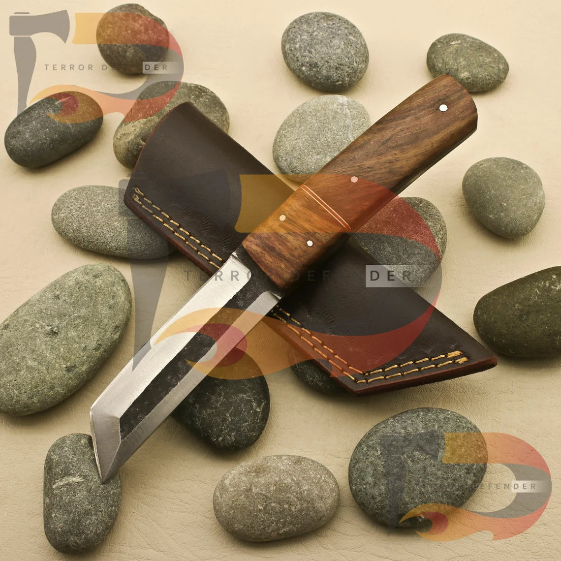 Personalized Custom Handmade 9''inch High Carbon steel Tanto Knife/Skinning Knife/PAKKA/Rose/Wood/Sheath Best Gift For Him , Wedding gift Knives Terror Defender 