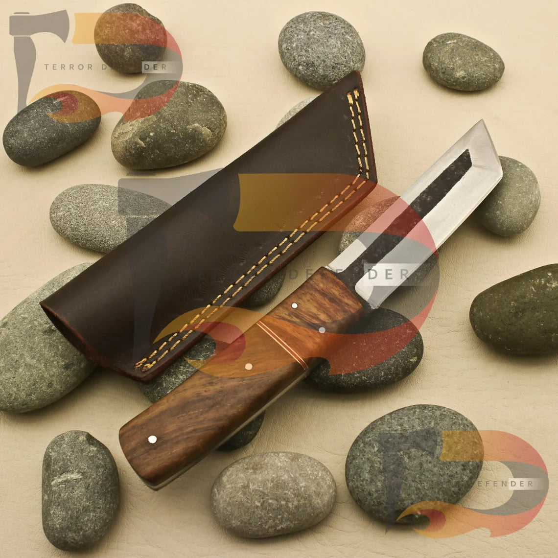 Personalized Custom Handmade 9''inch High Carbon steel Tanto Knife/Skinning Knife/PAKKA/Rose/Wood/Sheath Best Gift For Him , Wedding gift Knives Terror Defender 