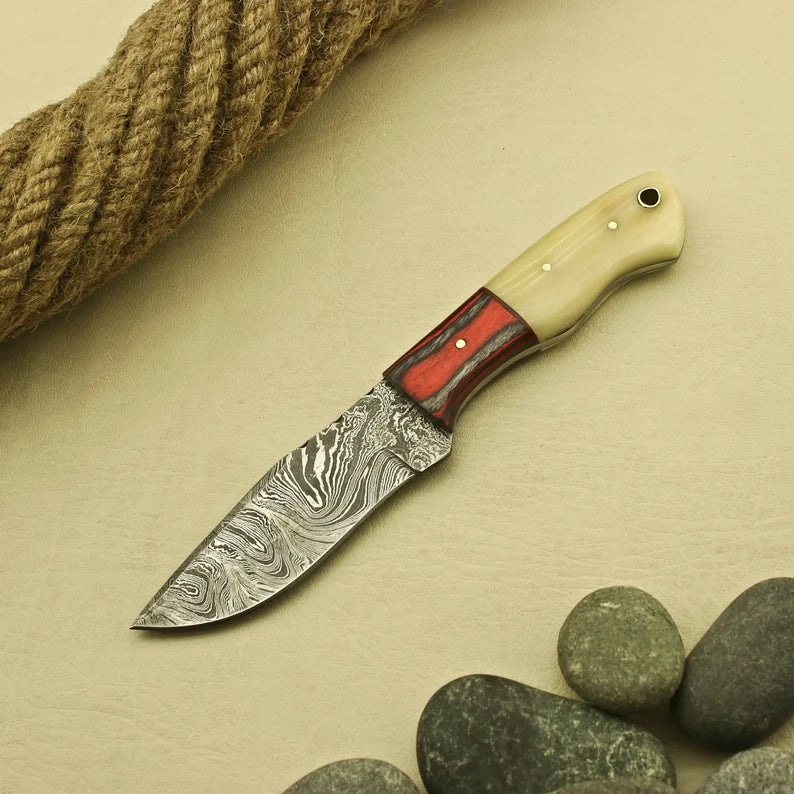 Handmade Damascus Steel Skinner Camping Hunting knife with Beautiful handle Design Best Gift For him , Personalized knife comes with Sheath Knives Terror Defender 