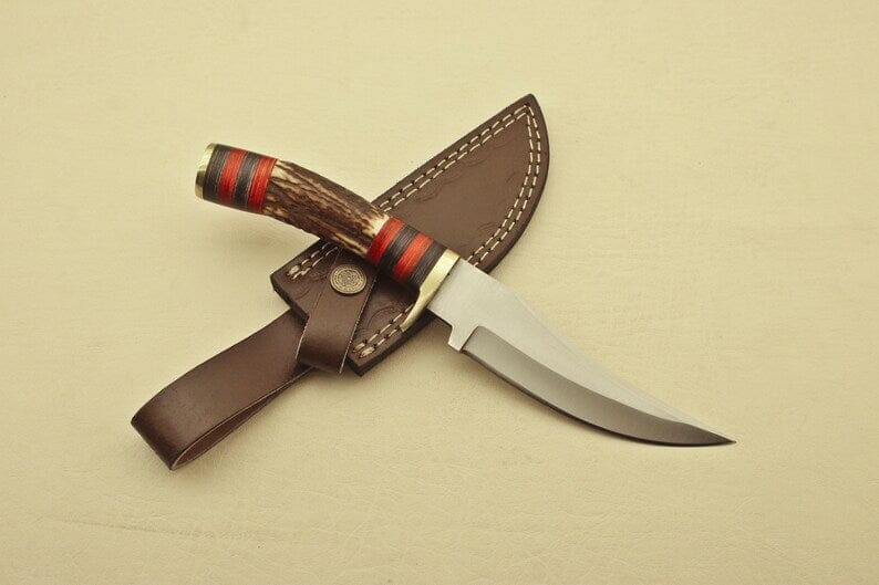 Custom Handmade Stainless Steel Hunting Camping Knife With Stag Horn|Bolster Beautiful Handle Comes With Pure Leather Sheath ,EDC BEST Gift Knives Terror Defender 