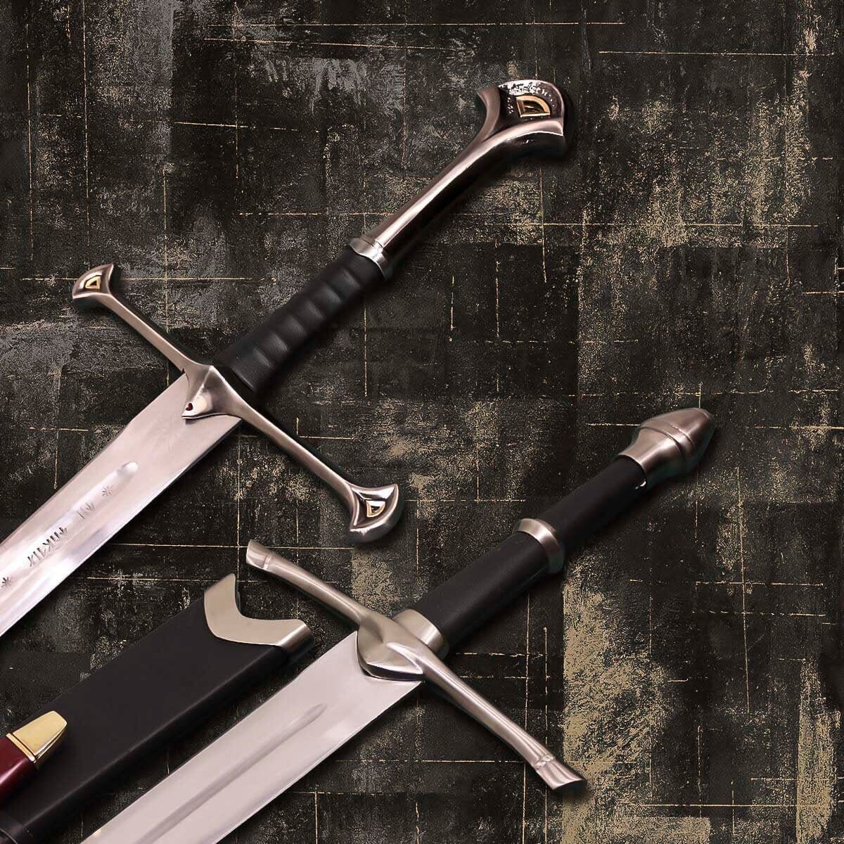 Anduril Sword and Aragorn Strider Ranger Sword with knife And Aragorn Strider Ranger Sword with knife Lord Of The Ring Pair Costume Weapons Terror Defender 