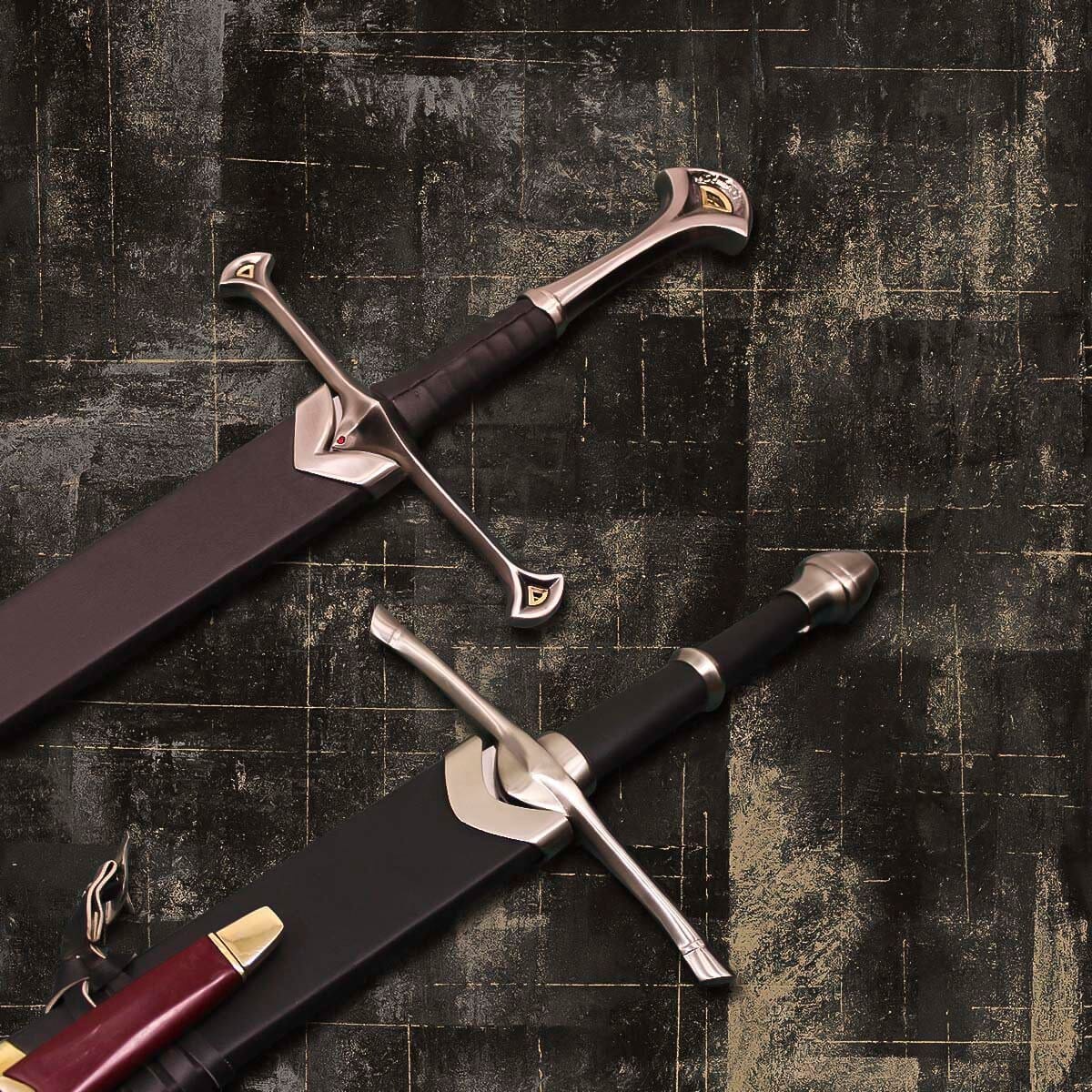 Anduril Sword and Aragorn Strider Ranger Sword with knife And Aragorn Strider Ranger Sword with knife Lord Of The Ring Pair Costume Weapons Terror Defender 