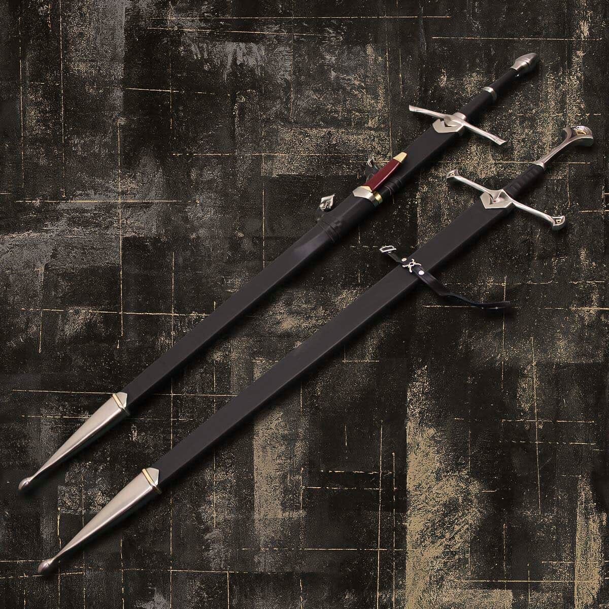 Anduril Sword and Aragorn Strider Ranger Sword with knife And Aragorn Strider Ranger Sword with knife Lord Of The Ring Pair Costume Weapons Terror Defender 