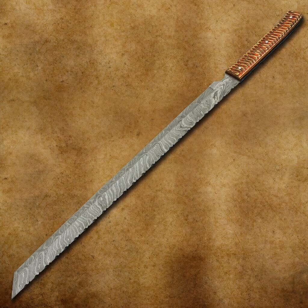 Beautiful Handmade 27 inches Damascus steel Hunting Machete with sheath Costume Weapons Terror Defender 