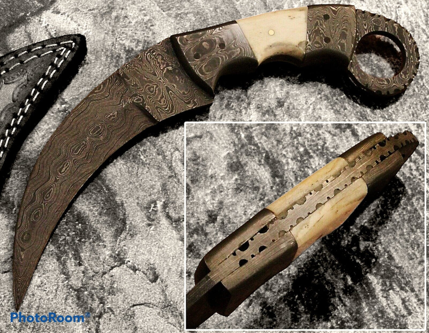 beautiful handmade damascus hunting karambit handle made of camel and damascus Knives Terror Defender 