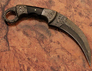 Beautiful handmade Damascus karambit knife handle made of and buffalo horn Hunting Terror Defender 