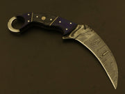 Beautiful handmade Damascus karambit knife handle made of buffalo horn and wood Hunting Terror Defender 