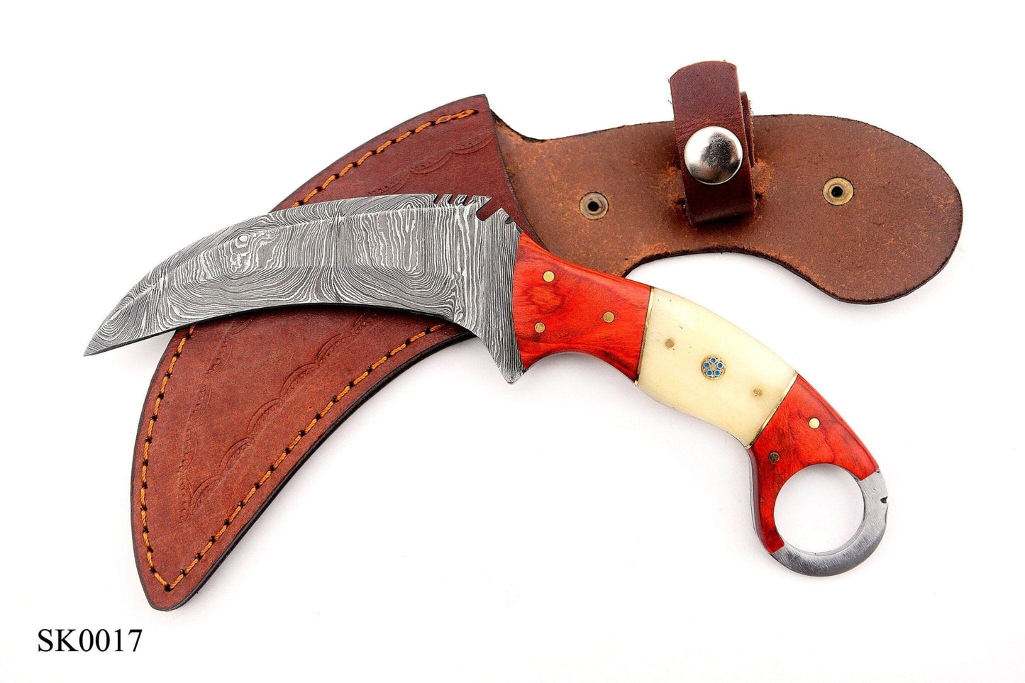 Beautiful handmade Damascus karambit knife handle made of camel bone and buffalo horn Hunting Terror Defender 