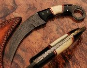 Beautiful handmade Damascus karambit knife handle made of camel bone and buffalo horn Knives Terror Defender 