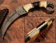 Beautiful handmade Damascus karambit knife handle made of camel bone and buffalo horn Hunting Terror Defender 