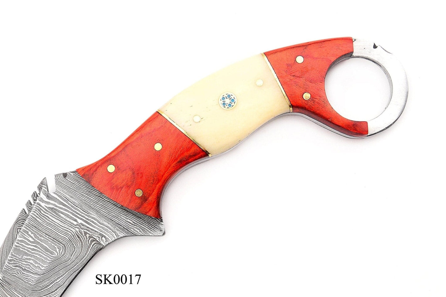 Beautiful handmade Damascus karambit knife handle made of camel bone and buffalo horn Hunting Terror Defender 