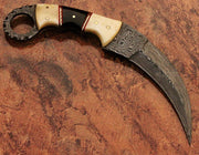 Beautiful handmade Damascus karambit knife handle made of camel bone and buffalo horn Hunting Terror Defender 