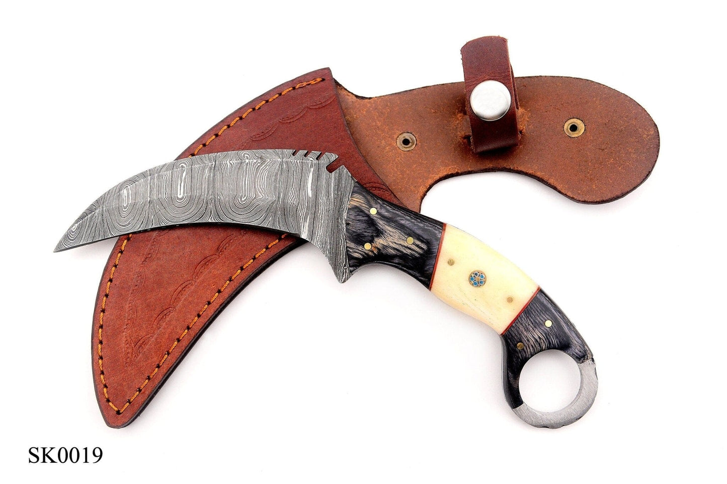 Beautiful handmade Damascus karambit knife handle made of camel bone and buffalo horn Hunting Terror Defender 