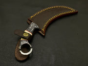 Beautiful handmade Damascus karambit knife handle made of camel bone and buffalo with Leather Sheath Hunting Terror Defender 