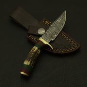 Classical Handmade Damascus Steel Knife Enchanting Bolster handle with Pure Leather Custom Sheath Hunting Terror Defender 