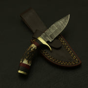 Collectible Handmade Damascus Fixed blade Enchanting Bolster handle ultra-sharp, custom pure leather Sheath Hunting Terror Defender 