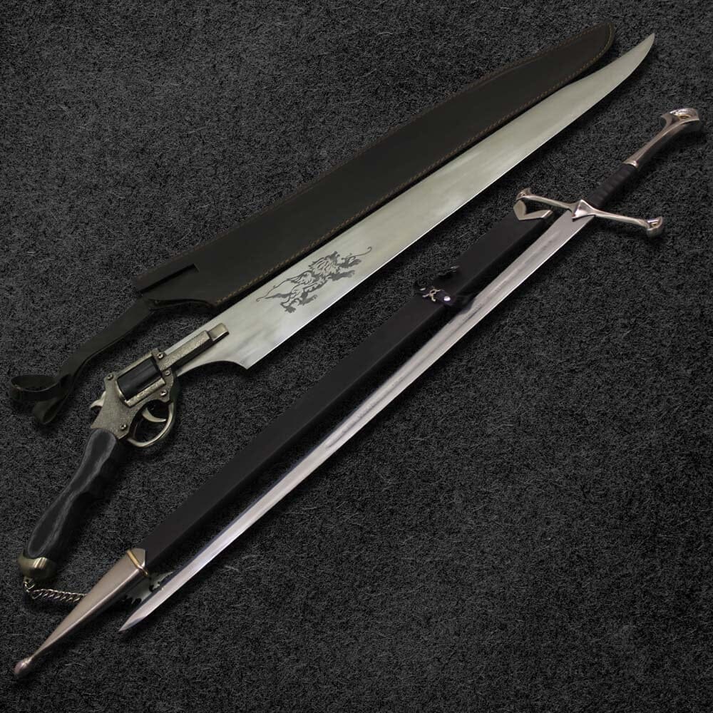 Combo Of 2: Anduril Sword of Narsil the King Aragorn Replica Sword And Functional Squall Gunblade Revolver Sword Costume Weapons Terror Defender 