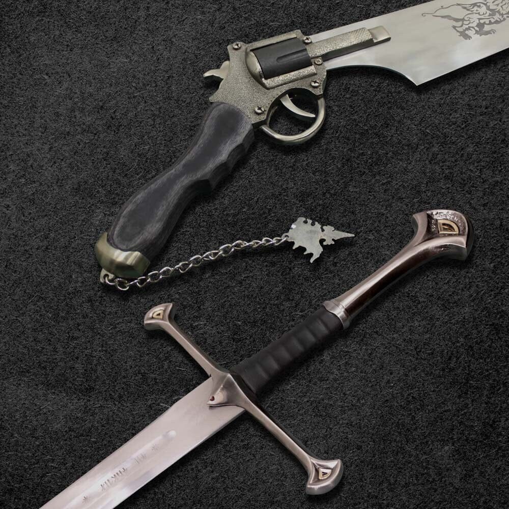 Combo Of 2: Anduril Sword of Narsil the King Aragorn Replica Sword And Functional Squall Gunblade Revolver Sword Costume Weapons Terror Defender 