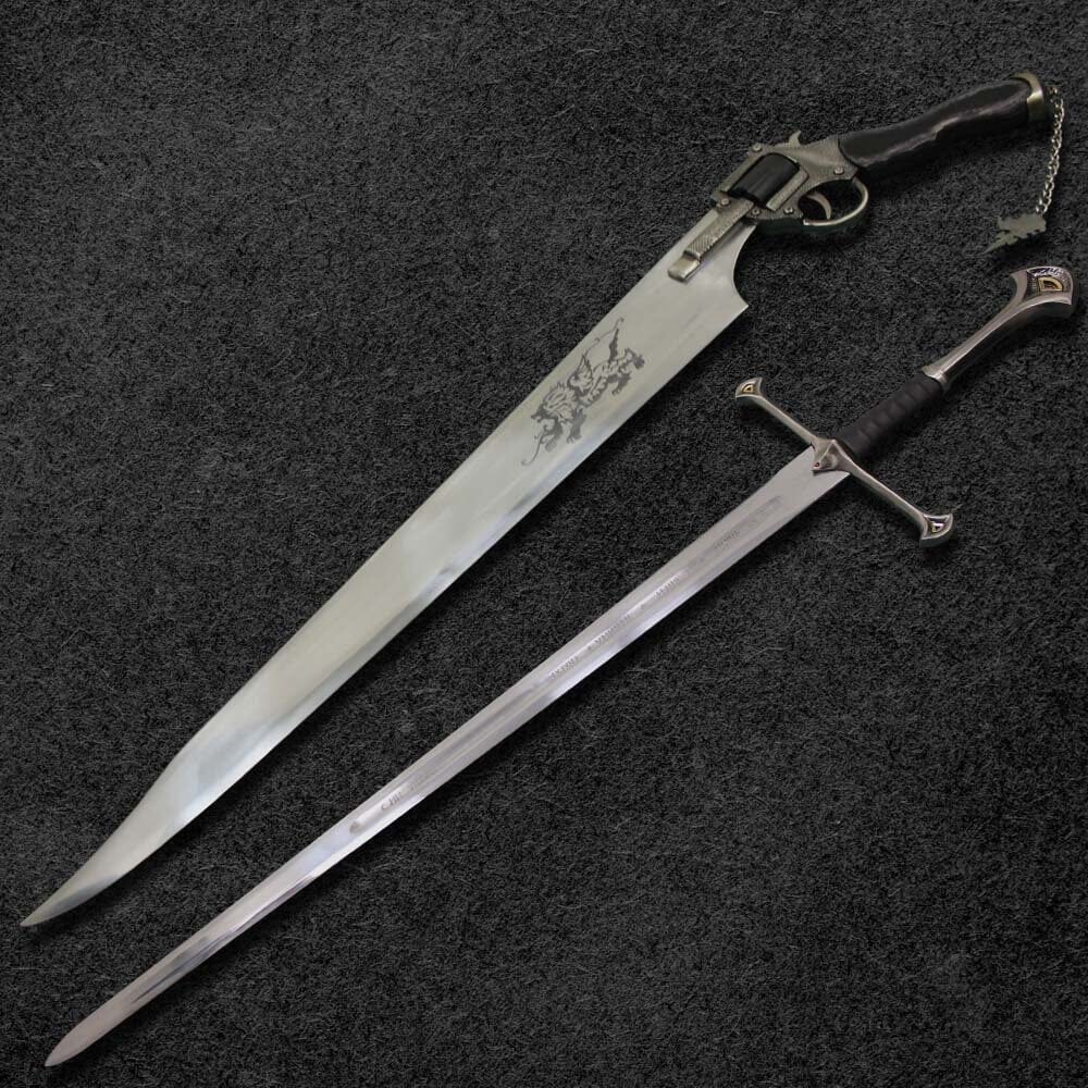Combo Of 2: Anduril Sword of Narsil the King Aragorn Replica Sword And Functional Squall Gunblade Revolver Sword Costume Weapons Terror Defender 