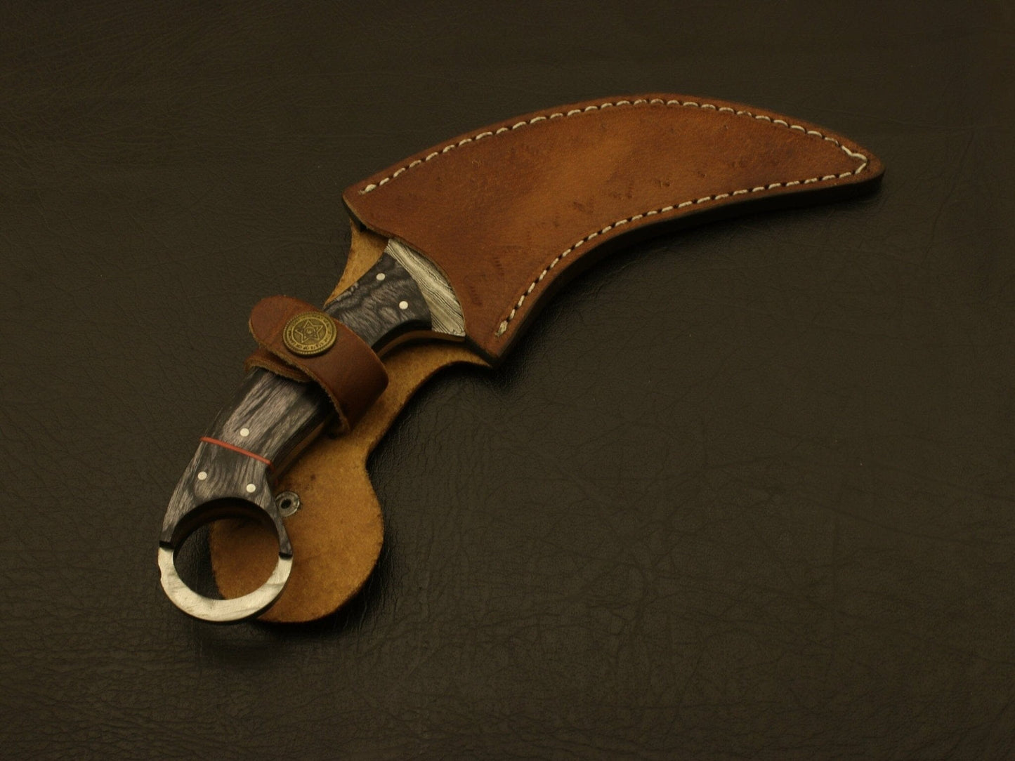 Combo of 2 :Beautiful handmade Damascus karambit knife handle made of buffalo horn and wood Hunting Terror Defender 