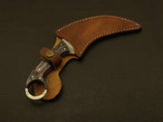 Combo of 2 :Beautiful handmade Damascus karambit knife handle made of buffalo horn and wood Hunting Terror Defender 