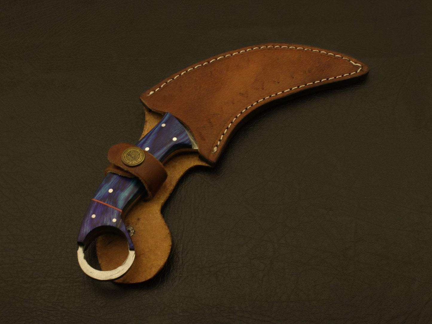 Combo of 2 :Beautiful handmade Damascus karambit knife handle made of buffalo horn and wood Hunting Terror Defender 