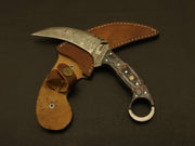 Combo of 2 :Beautiful handmade Damascus karambit knife handle made of buffalo horn and wood Hunting Terror Defender 