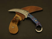 Combo of 2 :Beautiful handmade Damascus karambit knife handle made of buffalo horn and wood Hunting Terror Defender 