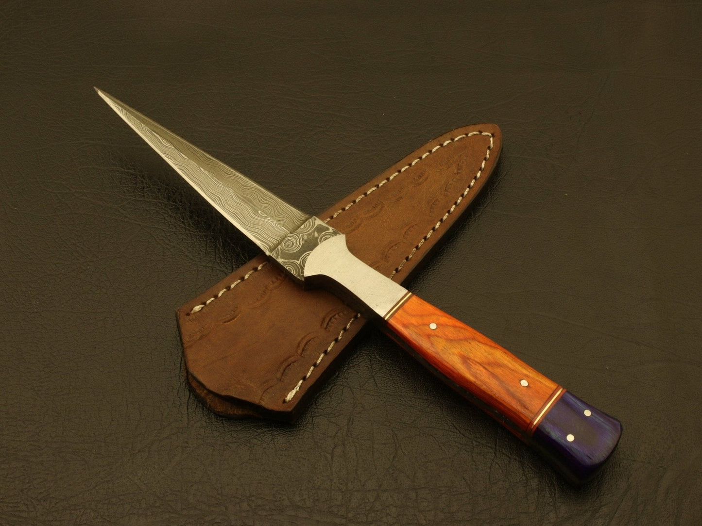 Combo Of 2 : Custom Handmade Damascus Steel Hunting Double Edge Dagger Boot Knife Hunting Terror Defender 