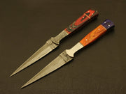 Combo Of 2 : Custom Handmade Damascus Steel Hunting Double Edge Dagger Boot Knife Hunting Terror Defender 