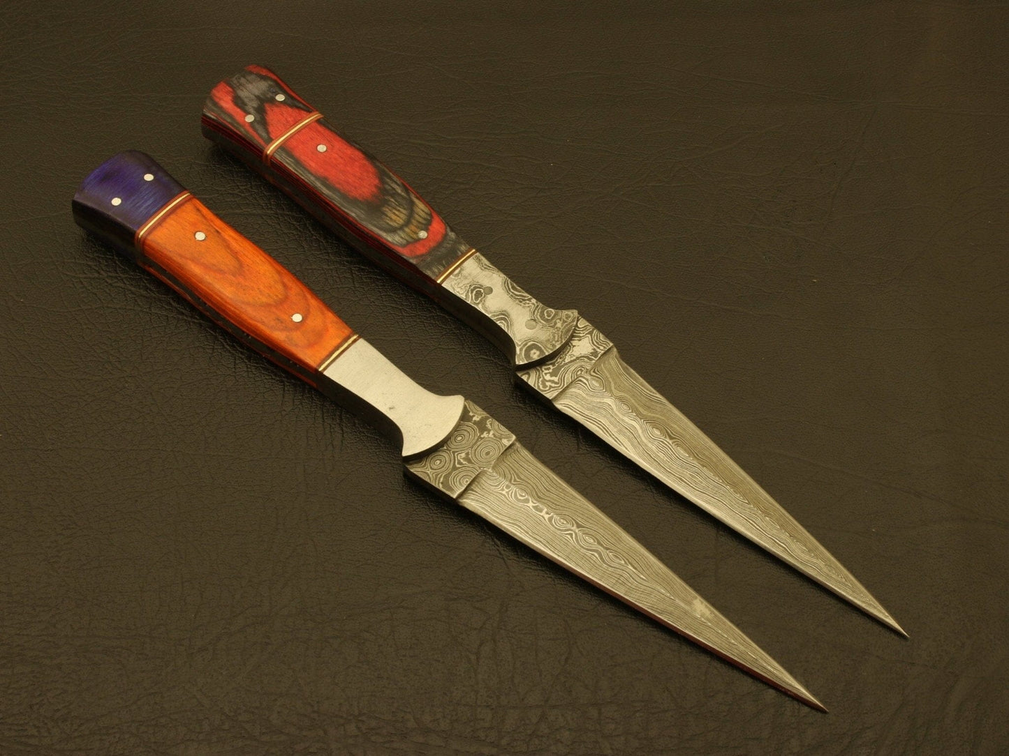 Combo Of 2 : Custom Handmade Damascus Steel Hunting Double Edge Dagger Boot Knife Hunting Terror Defender 