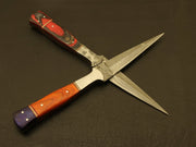 Combo Of 2 : Custom Handmade Damascus Steel Hunting Double Edge Dagger Boot Knife Hunting Terror Defender 