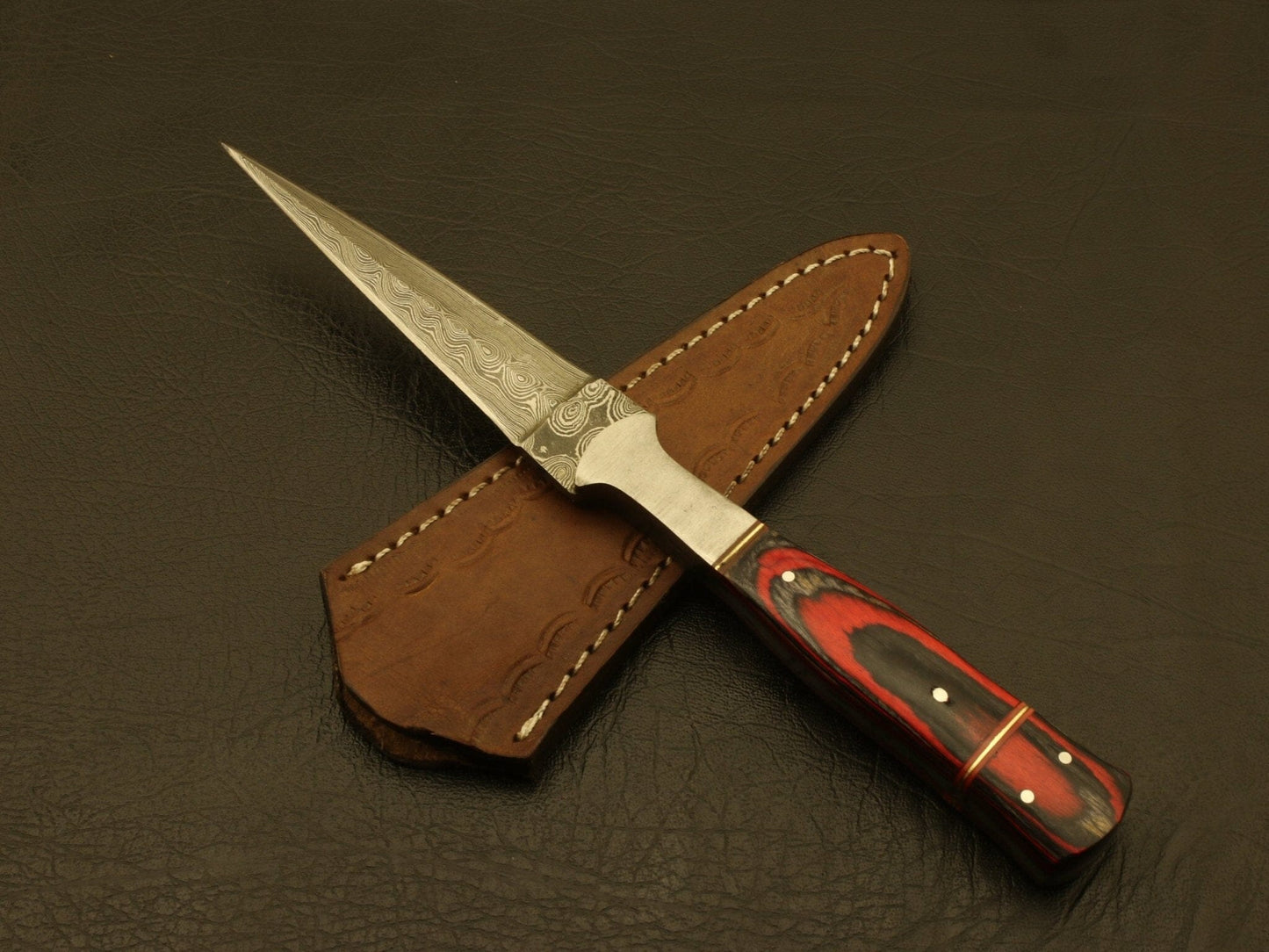 Combo of 2 :Custom Handmade Damascus Steel Hunting Double Edge Dagger Boot Knives with sheath Hunting Terror Defender 