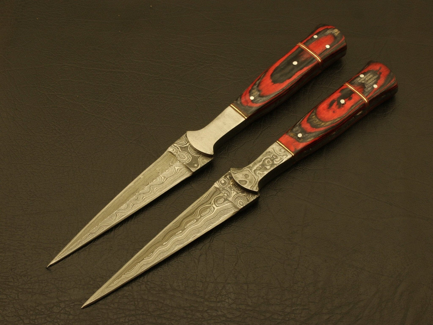 Combo of 2 :Custom Handmade Damascus Steel Hunting Double Edge Dagger Boot Knives with sheath Hunting Terror Defender 