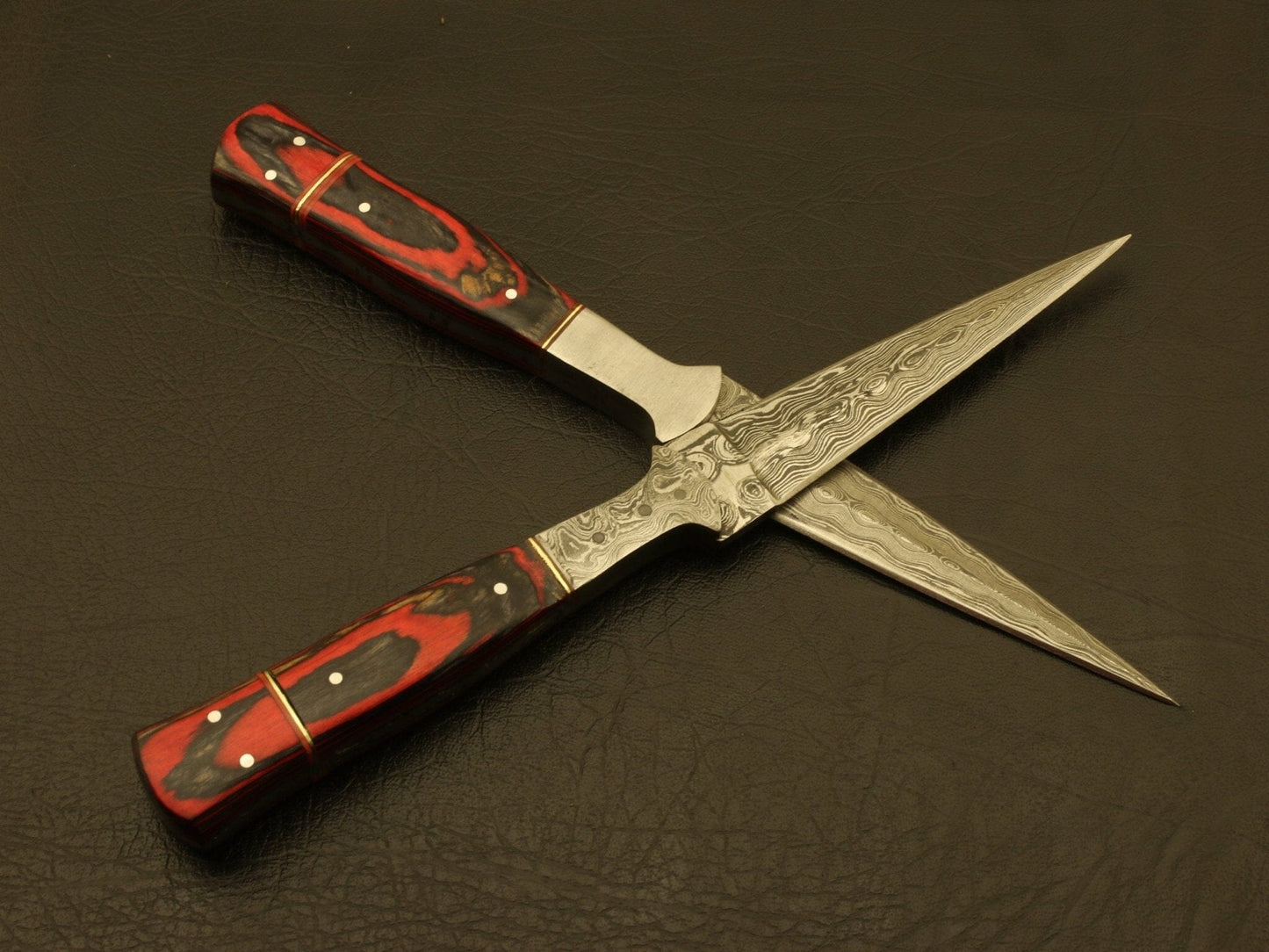 Combo of 2 :Custom Handmade Damascus Steel Hunting Double Edge Dagger Boot Knives with sheath Hunting Terror Defender 