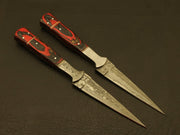 Combo of 2 :Custom Handmade Damascus Steel Hunting Double Edge Dagger Boot Knives with sheath Hunting Terror Defender 