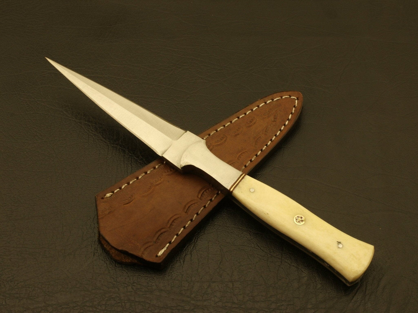 Combo of 2: Hand Forge stainless & D2 steel Hunting Double Edge Dagger Boot Knife with leather sheath Hunting Terror Defender 