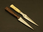 Combo of 2: Hand Forge stainless & D2 steel Hunting Double Edge Dagger Boot Knife with leather sheath Hunting Terror Defender 