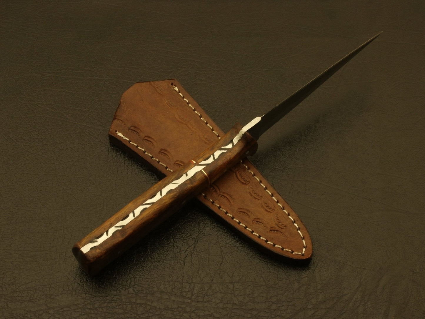 Combo of 2: Hand Forged Damascus Steel & D2 steel Hunting Double Edge Dagger Boot Knife with leather sheath Hunting Terror Defender 