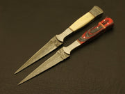 Combo of 2: Hand Forged Damascus Steel Hunting Double Edge Dagger Boot Knife with leather sheath Hunting Terror Defender 