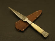 Combo of 2: Hand Forged Damascus Steel Hunting Double Edge Dagger Boot Knife with leather sheath Hunting Terror Defender 