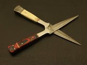 Combo of 2: Hand Forged Damascus Steel Hunting Double Edge Dagger Boot Knife with leather sheath Hunting Terror Defender 