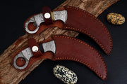 Combo of 2: Handmade Damascus Karambit Knife Handle Made Of Camel Bone And Buffalo Horn Hunting Terror Defender 