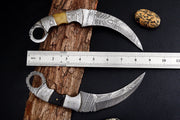 Combo of 2: Handmade Damascus Karambit Knife Handle Made Of Camel Bone And Buffalo Horn Hunting Terror Defender 