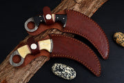 Combo of 2: Handmade Damascus Karambit Knife Handle Made Of Camel Bone And Buffalo Horn Hunting Terror Defender 