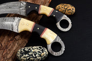 Combo of 2: Handmade Damascus Karambit Knife Handle Made Of Camel Bone And Buffalo Horn Hunting Terror Defender 